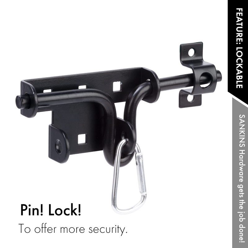 SANKINS Slide Bolt Gate Latch,Sliding Bolt Door Lock with Padlock Hole, Heavy Duty Hardware Gate Latch for Wooden Fence,shed Door,Yard Door,Barn Door,Outdoor Latch| Solid Thickened Steel,Black - Image 4